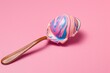 A vibrant melted ice cream scoop on a pink surface, seen from a top perspective. Generative AI