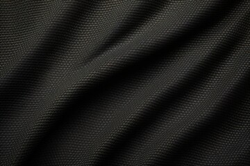 Black color football jersey clothing fabric texture sports wear background, close up.