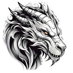 Wall Mural - Dragon head tattoo design dark art illustration isolated on white background