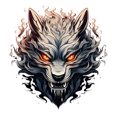 Poster - wolf Fenrir head tattoo design dark art illustration isolated on white background