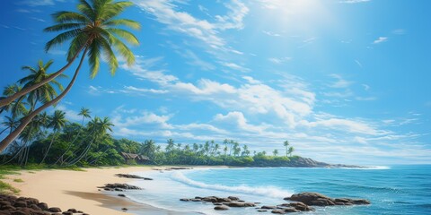 beach view on a sunny, cloudy day with blue sky