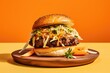 Savor the Exotic: Wild Boar Burger with Apple Slaw, a Gourmet Culinary Delight Combining Savory Wild Boar and Fresh, Crisp Apple Slaw on a Marbled Serving Board.

