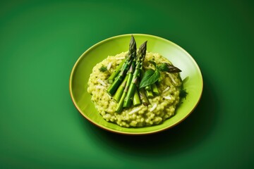 Wall Mural - Risotto con Asparagi (Asparagus Risotto): A Delectable Italian Dish Featuring Fresh Asparagus, Creamy Arborio Rice, and Zesty Lemon Zest.

