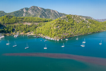 Wall Mural - Kizkumu Bay dronr view in Orhaniye Village of Turkey