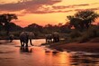 Elephants in the Chobe National Park, Botswana, Africa, elephants crossing Olifant river,evening shot,Kruger national park, AI Generated