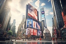 S Square, Featured With Broadway Theaters And Huge Number Of LED Signs, Is A Symbol Of New York City And The United States, Famous Times Square Landmark In New York Downtown, AI Generated