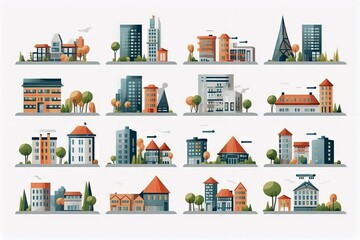 Wall Mural - Modern town illustration set