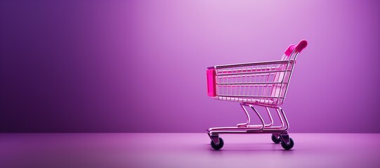 Generative AI, Viva magenta color shopping cart on magenta pink background, minimalistic shop online, free delivery, discounts and sale concept.	
