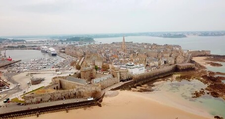 Wall Mural - Aerial view of the old fortified town of Saint-Malo