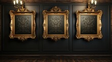 A Couple Of Gold Framed Pictures Hanging On A Wall, AI