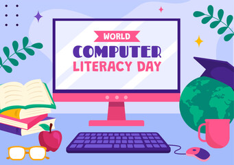 Wall Mural - Computer Literacy Day Social Media Background Illustration Flat Cartoon Hand Drawn Templates