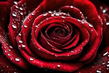 Red Rose Close Up With Dew Drops