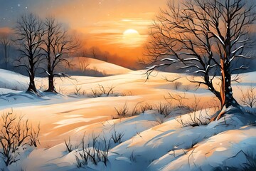 Wall Mural - sunset in the winter