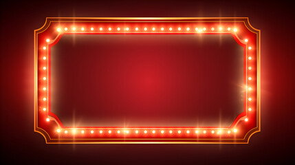 Red retro frame with glowing lights in vintage style for winning poker, cards, roulette and lottery in casino