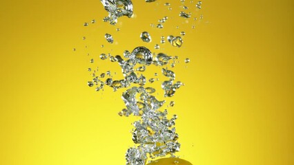 Aufkleber - Super Slow Motion of Falling Whole Lemon Into Water, Isolated on Green Background. Filmed on High Speed Cinema Camera, 1000 fps. Speed Ramp Effect.