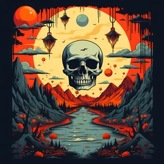 Canvas Print - Image of skull in the middle of river.