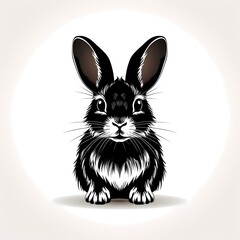 Sticker - Black and white image of rabbit on white background.