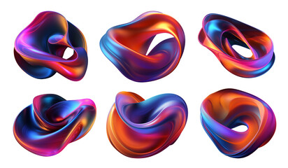 Wall Mural - abstract colorful twisted liquid shapes set isolated. vibrant fluid twirl shapes elements