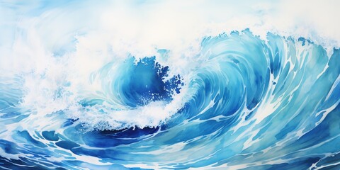 Wall Mural - Abstract watercolor big wave for textures. Fresh, cheerful and relaxing summer concept. Positive and healthy tones to background or wallpaper.