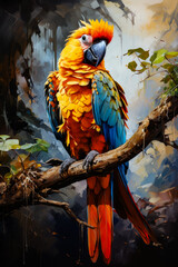 Poster - Image of colorful parrot perched on tree branch.