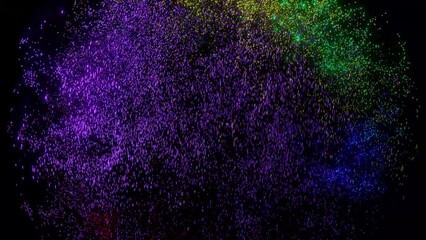 Abstract background 3D animation shiny particles and objects flow in space.