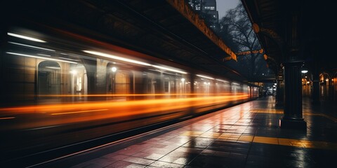 Wall Mural - A long exposure photo of a subway station.