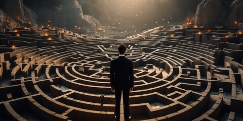 A man standing in front of a large maze