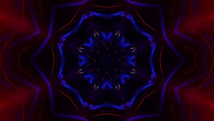 Poster - Purple and blue star with black center in the center. Kaleidoscope VJ loop.