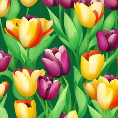 Wall Mural - multicolored tulips pattern background