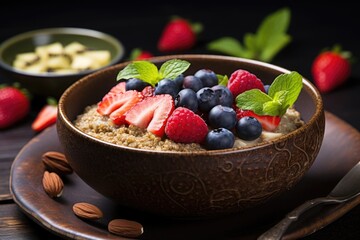 Canvas Print - healthy quinoa porridge topped with fresh berries
