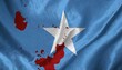 Somalia's blood-stained flag waving in the wind, with ripples in the fabric