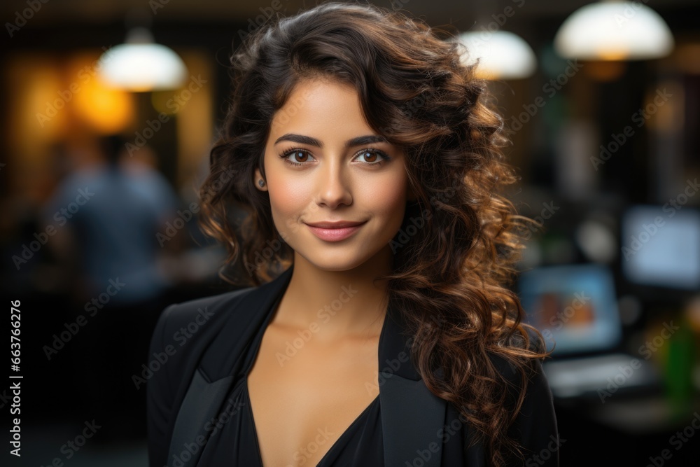 Portrait of young beautiful brunette business woman in the office Stock ...