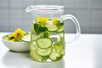 Poster - cucumber slices floating in a jug of water