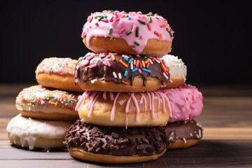 Poster - a pile of various donuts with different toppings