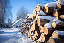 Winter Wonderland, Frosty Logs Blanketed In Snow
