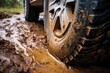 detail of muddy wheel arch during offroad adventure