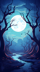 Poster - Full moon behind forest illustration background