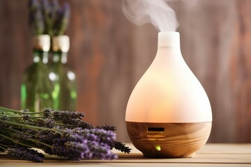 Sticker - an aromatherapy diffuser emitting a lavender scent in a cozy spa setting