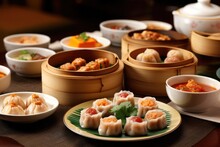 Chinese Dim Sum Selection With Dumplings And Buns
