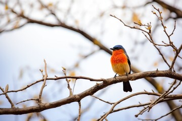 Wall Mural - lone bird perching on a tree branch