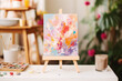 © barmaleeva - Small easel with a canvas showcasing. Abstract oil painting. Generative AI