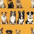 Border Collies dogs breed cute cartoon repeat pattern