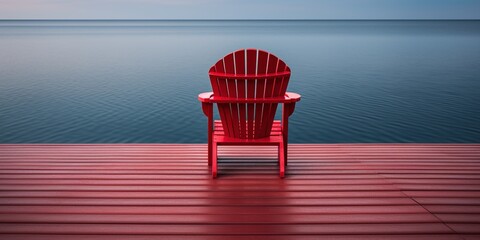 Wall Mural - A red chair sitting on top of a red deck.