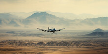 A Military Drone Surveils A Vast, Barren Desert.