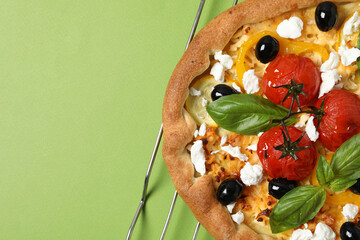 Wall Mural - Close-up of freshly baked, tender and crispy vegetable galette