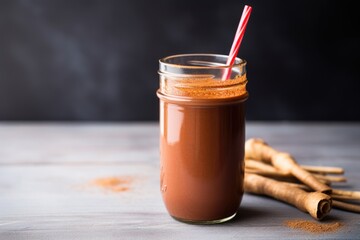 Poster - smoothie in a glass jar with a metal straw