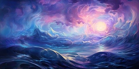 Wall Mural - Celestial Waves: A Heavenly Combination of Purple and Blue Light