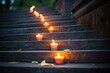 candles on sacred stone steps leading upwards