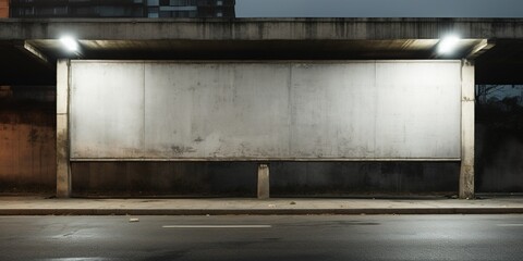 Wall Mural - mockup of blank black signboard on concrete wall in city.