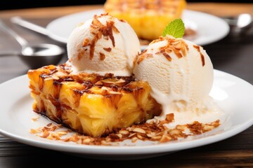 Poster - grilled pineapple slice served with ice cream